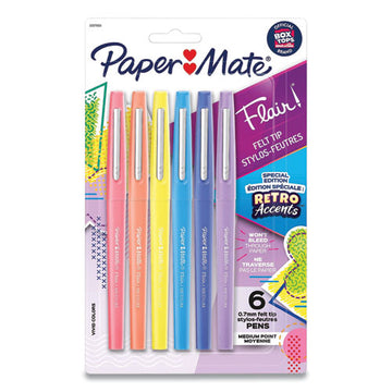 Paper Mate® Flair Felt Tip Porous Point Pen, Stick, Medium 0.7 Mm, Assorted Ink And Barrel Colors With Retro Accents, 6-pack freeshipping - TVN Wholesale